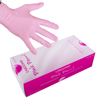 Caja De 100 Guantes Uniglove Pearl Nitrilo Color Rosa