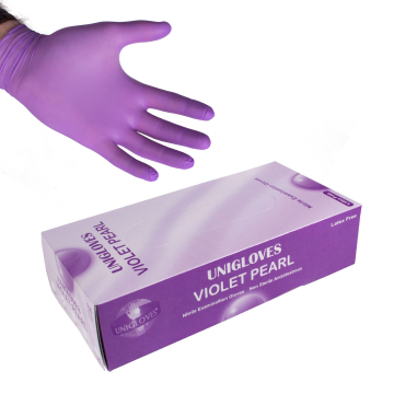 Caja De 100 Guantes Uniglove Pearl Nitrilo Color Violeta