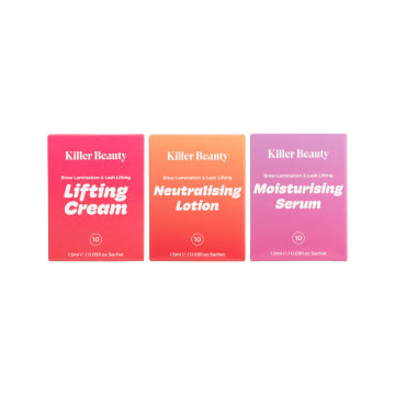 Killer Beauty Pasos 1-3 Lift de Pestañas y Laminación de Cejas Vegano 1.5 ml Sobres (30 Sobres)