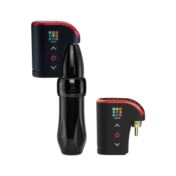 Máquina Rotativa FK Irons Spektra Xion - Stealth (Negro/Negro) & Darklab: Lightning Bolt Batería Inalámbrica con conexión RCA - Pack Doble