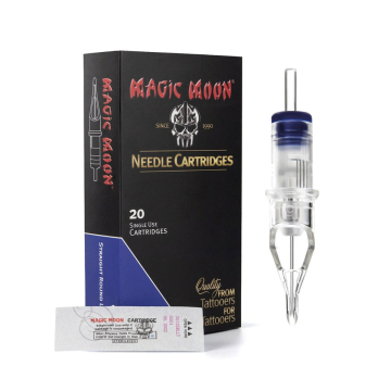 Caja de 20 Cartuchos de Agujas Tatuaje Magic Moon 0.35MM Redondas Para Línea Rectas Cono Largo