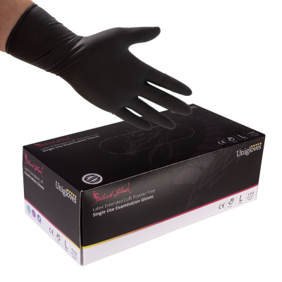 Caja De 100 Guantes Unigloves Largos Latex Color Negro