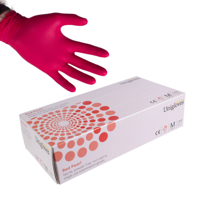Caja De 100 Guantes Uniglove Pearl Nitrilo Color Rojo