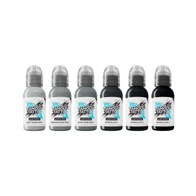 Tinta Para Tatuar World Famous Limitless - Set de Tonos de Gris -  Gris Pastel Cálido - 6x 30 ml