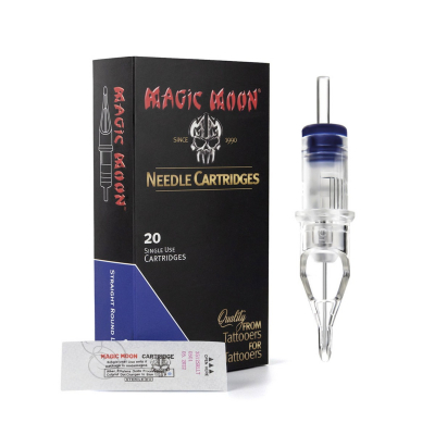 Caja de 20 Cartuchos de Agujas Tatuaje Magic Moon 0.35MM Redondas Para Línea Rectas Cono Medio