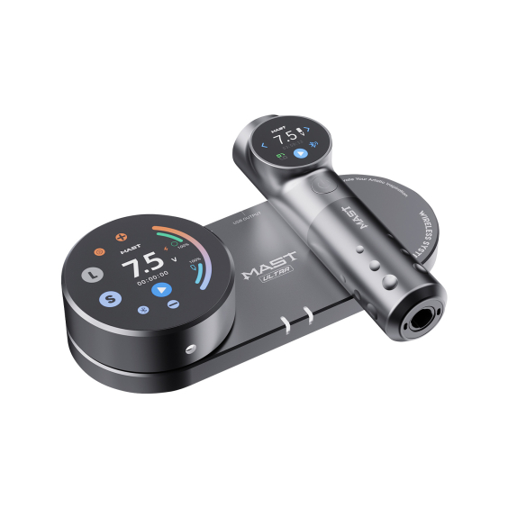 Máquina de tatuar Dragonhawk Mast Archer Ultra con base de carga, gris mate, trazo de 4,5 mm