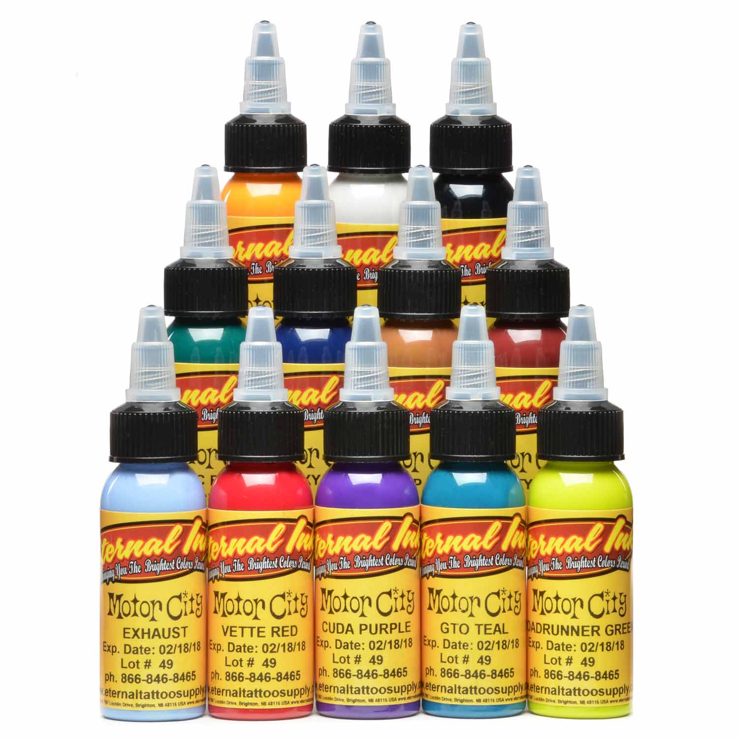 Conjunto De 12 Botellas Tinta Tatuaje Eternal Ink Motor City Set 30ml