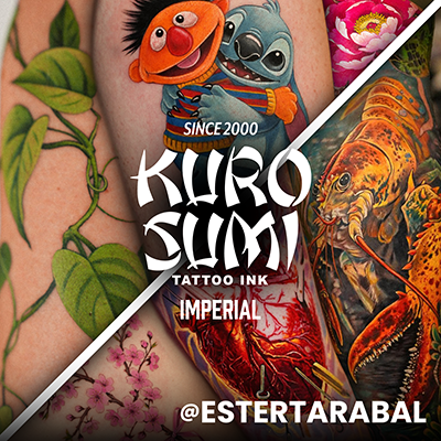 Un collage de tatuajes cicatrizados realizados con Kuro Sumi Imperial por Ester Tarabal