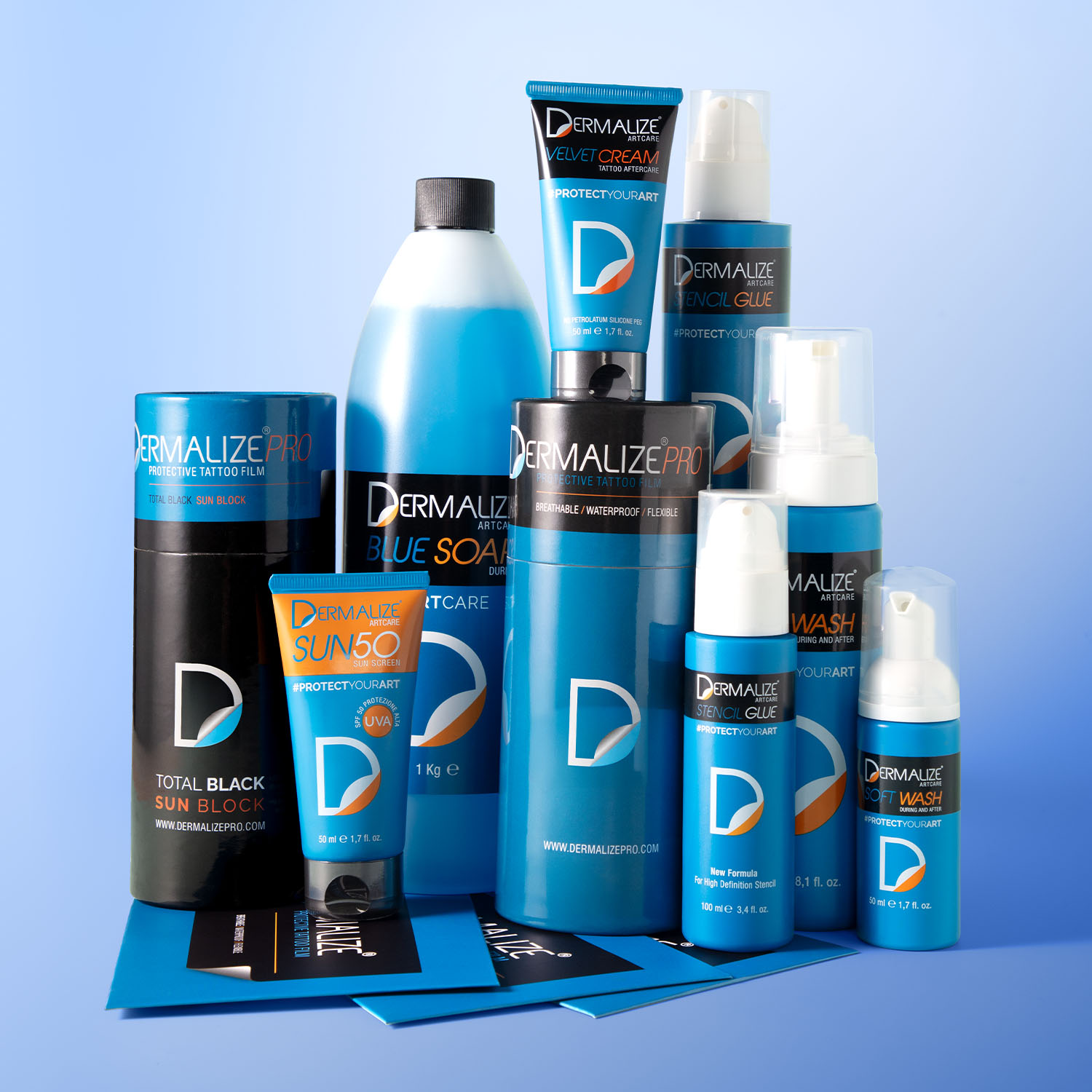 Productos Dermalize para el cuidado posterior del tatuaje