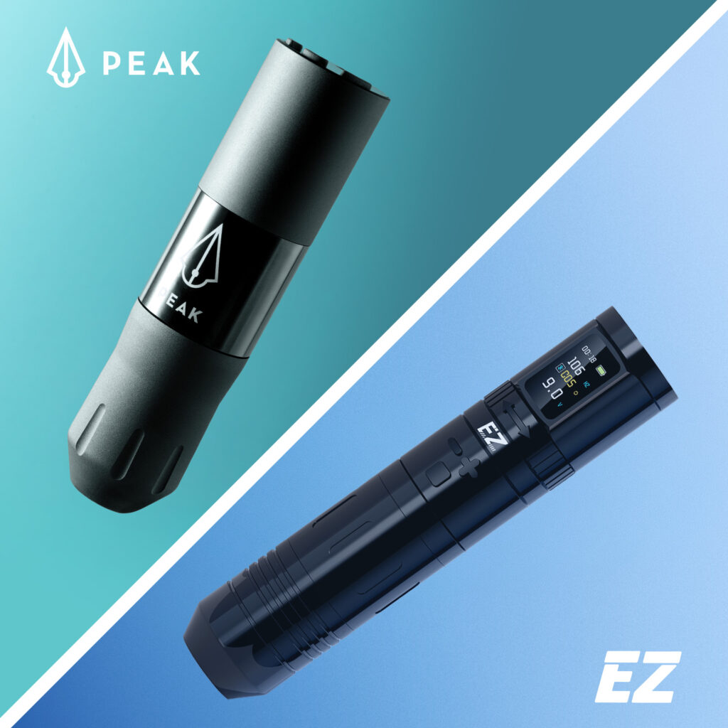 La máquina de tatuaje tipo pen Peak S1MP y la EZ EVOTech Pro.
